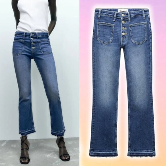 NWT ZARA Low Rise Slim Fit Bootcut Jean Sz 0 Raw Hem - Picture 1 of 10
